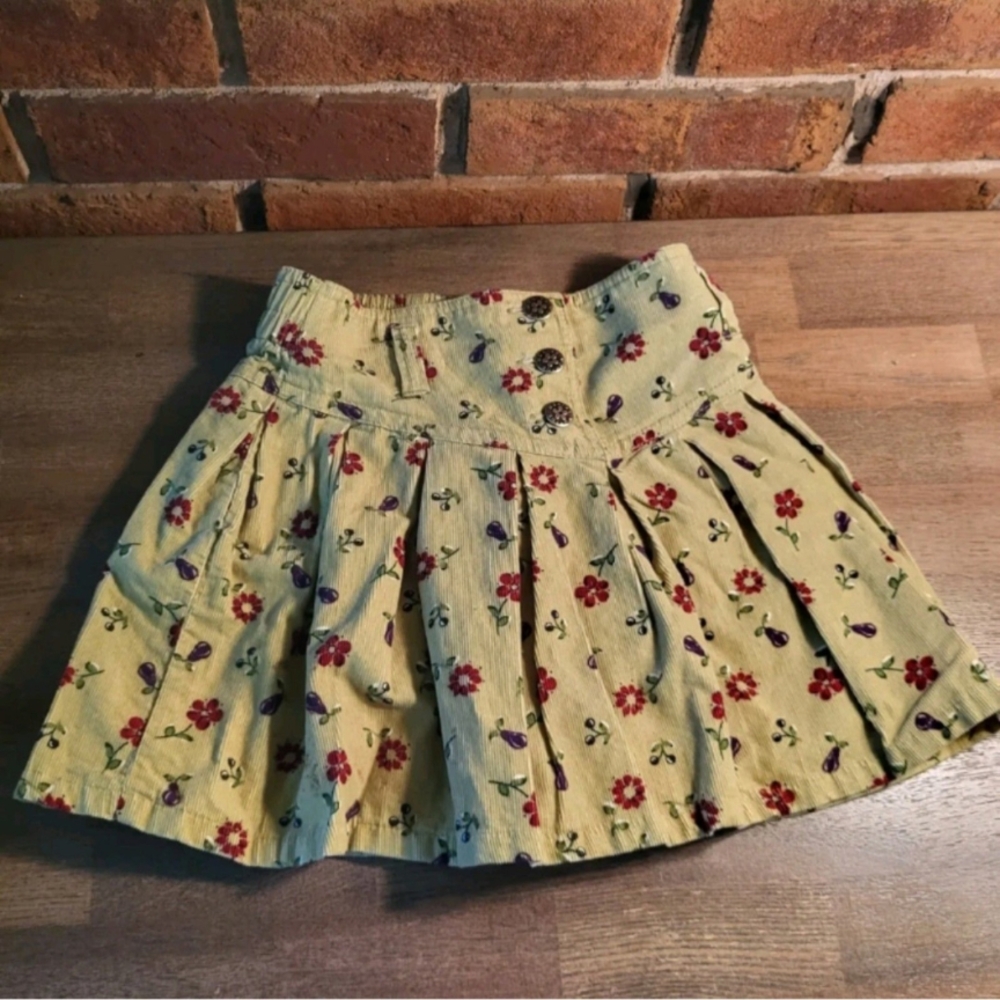 Yellow and Red Mini Bubble Skirt with Pleats
